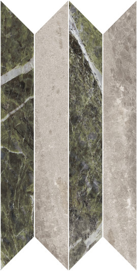 Heritage Luxe Heritage Cloud & Emerald 12×24 Picket Mosaic Glossy