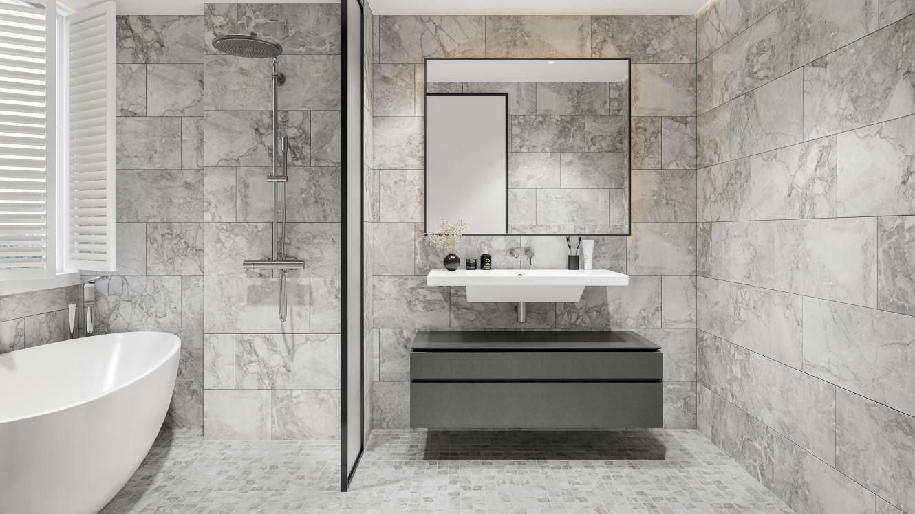 Gleam Gray 12x24 and 2x2 Mosaic