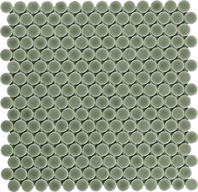 Hexes And O’S Gray 3/4″ Penny Round Mosaic Glossy