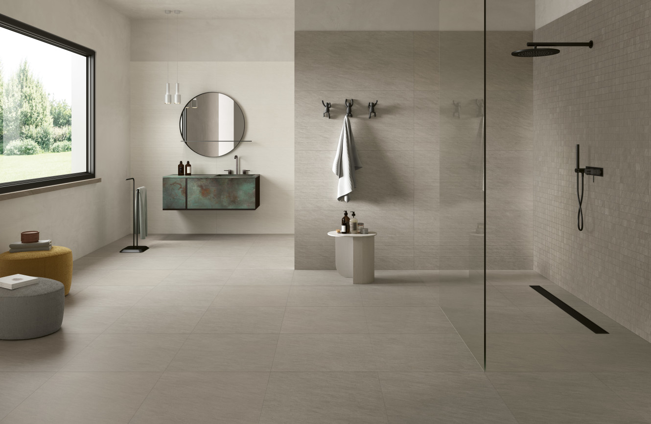 KeyMood Smoke 24x24, 24x48, 24x48 Stripes and 2x2 Mosaic, and Cotton 24x48 Stripes