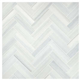 Fine Mosaic Works Sterling Blue Light Select Honed 1×4 Herringbone Grande Mosaic Honed