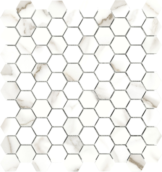 Caspar Calacatta 1-1/4″ Hexagon Mosaic Polished