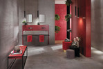 Boost Grey 30x59 Matte, Red 16x32, Grey 16x32. 3D Urban Grey 16x32