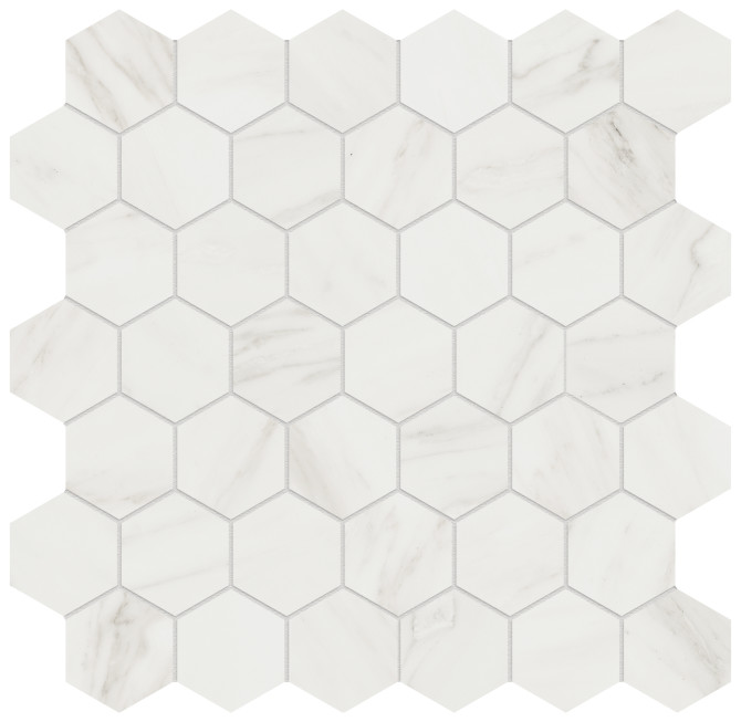 Majesto Calacatta Cremo 2″ Hexagon Mosaic Honed