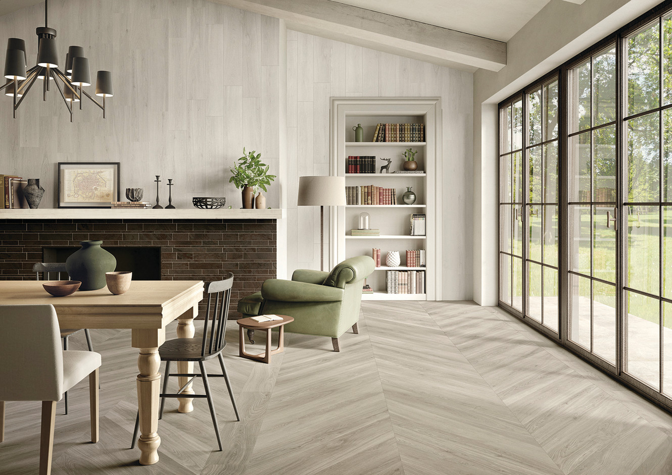 Whisper Ash 8x40 and 8x40 Chevron, Breeze 8x40 and Place Rust BrickMix Mosaic