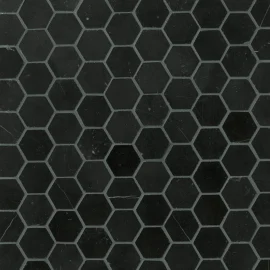 Tribeca Basic Black 1 1/4″ Hexagon Mosaic Honed