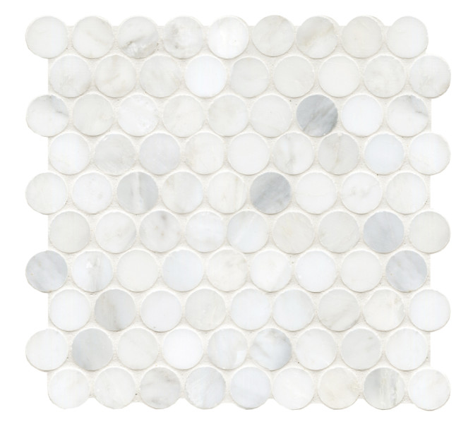 Olynthos Ready to Ship Statuary Mist 11×11 Pence Mosaic Honed