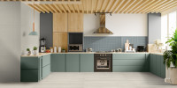 Bestow Arku Warm Grey 24x48, Telares Light Grey 24x48 and Saori Indigo 12x12