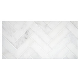 Fine Mosaic Works Asian Carrara Ultra Premium Honed 1×4 Herringbone Grande Mosaic Honed