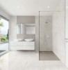 Classentino Marble Palazzo White 24x24 and 12x24, and Coliseum Gray Classic Weave Mosaic