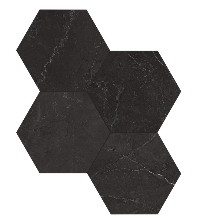 La Marca Nero Venato 6″ Hexagon Mosaic Honed