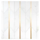 Specialty Mosaic Collection Matte Brass, Calacatta Gold Honed, And Thassos Select Polished 10×12 Arrows Mosaic Mixed