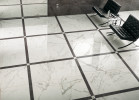 Marvel Calacatta 24x24 Extra Polished, Grey Listello 3x24 Polished, Calacatta Angolo 3x3 Polished