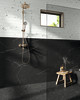 Beyond Calacatta Black 12x24 and 2x2 Mosaic, and Glam White Picket Mosaic