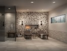 Presario Reverent Taupe 12x24, Blend Random Linear Mosaic and Pebble Mosaic