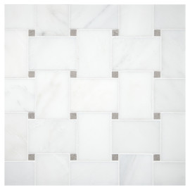 Fine Mosaic Works Asian Carrara Ultra Premium Honed And Cinderella Gray Polished 11×11 Bold Basketweave Mosaic Mixed