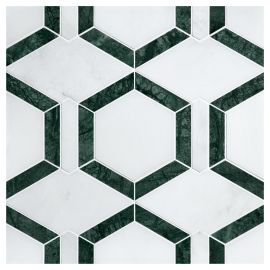 Specialty Mosaic Collection East White, Asian Carrara Ultra Premium And Dutchess Green 6×12 Metro Hex Mosaic Honed