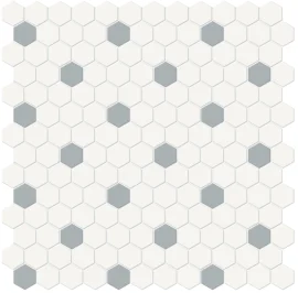 Nantucket Blue 1″ Hexagon with Insert Mosaic Matte