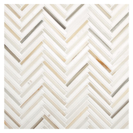 Fine Mosaic Works Bianco Dolomiti Select Honed And Oro Striato Polished 13×10 Refined Herringbone Mosaic Mixed