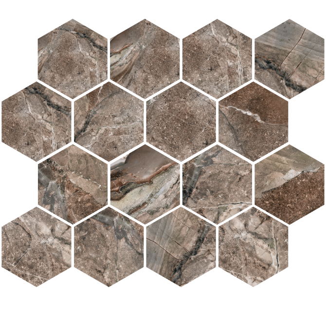 Stowe Brown 3″ Hexagon Mosaic Textured Rectified