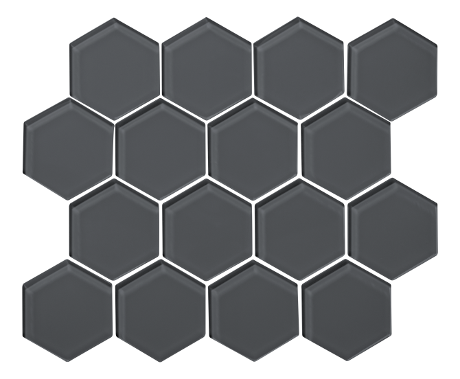 Glass Essentials Graphite 3″ Hexagon Mosaic Glossy