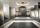Marvel Calacatta 29x29 and 17x35 Extra Polished, Grey Stone 29x29 and 17x35 Polished, Grey Listello 3x29 Polished, Angolo 3x3 Polished, Calacatta Listello 3x29 Polished, Grey 13x35, Grey Mosaico 3D 12x12