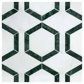 Specialty Mosaic Collection East White, Asian Carrara Ultra Premium And Dutchess Green 6×12 Metro Hex Mosaic Honed