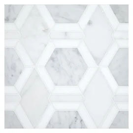 Specialty Mosaic Collection Italian Carrara Honed, Asian Carrara Ultra Premium Honed, And Thassos Select Polished 6×12 Metro Hex Mosaic Mixed Specialty Mosaic Collection Italian Carrara Honed, Asian Carrara Ultra Premium Honed, And Thassos Select Polished 6×12 Metro Hex Mosaic Mixed