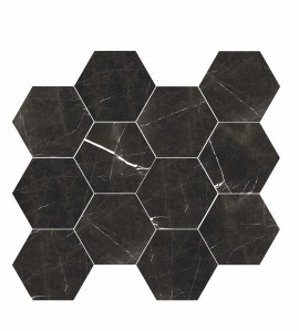 Luxury Nero Marquina 3×3 Hexagon Mosaic rectified