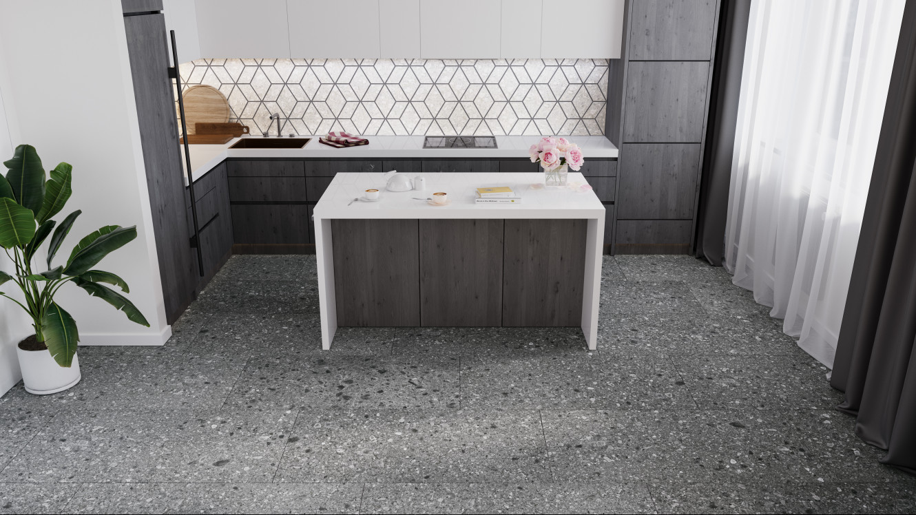 Santiago Dark Gray 24x48 and White 3D Hex Mosaic