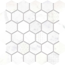 Concert White 10×10 Hexagon Mosaic Textured