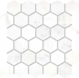 Concert White 10×10 Hexagon Mosaic Textured