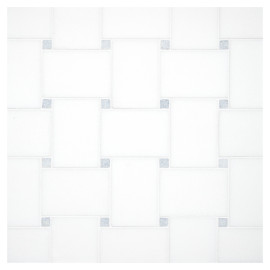 Fine Mosaic Works Thassos Select Polished And Celeste Blue Polished 11×11 Bold Basketweave Mosaic Polished