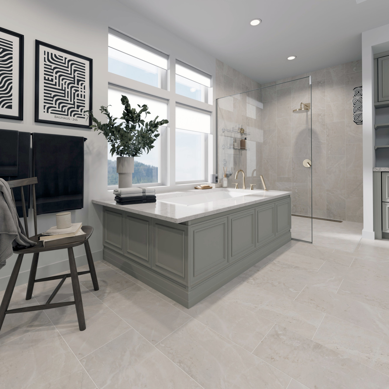 Marmo Ivory 12x24 and Hex Mosaic