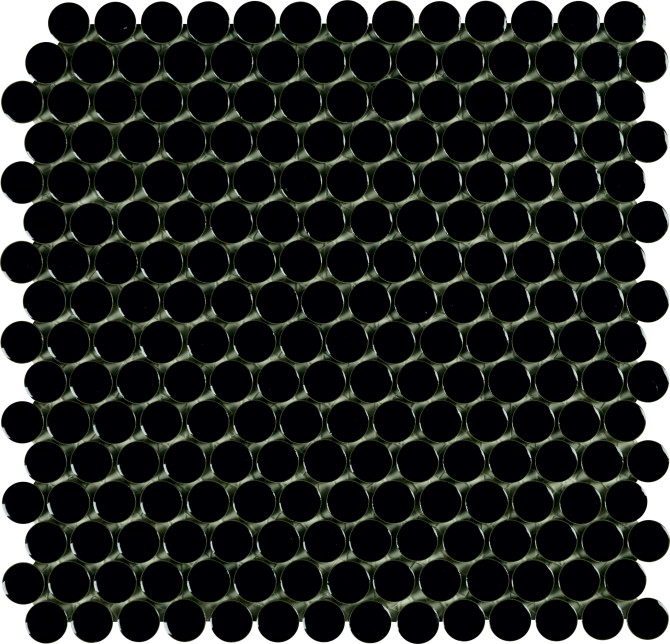 Hexes And O’S Black 3/4″ Penny Round Mosaic Glossy