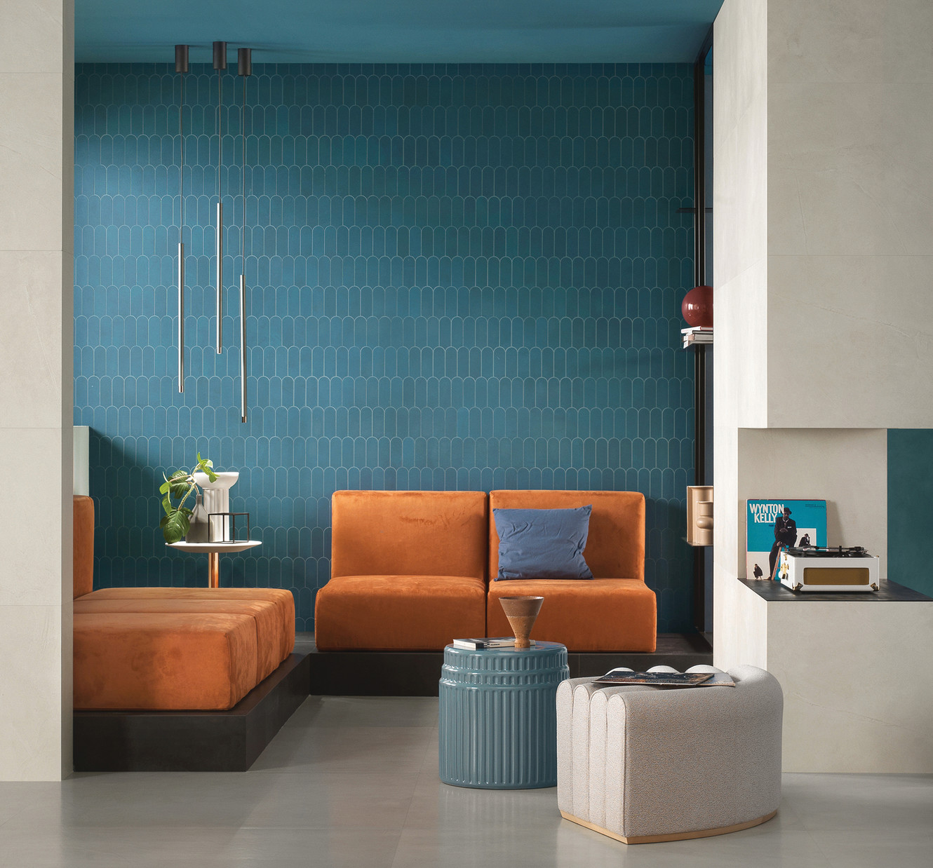 Spectrum Light Blue 47x110 Matte, Black 24x47 Matte, White 24x47 Matte, Light Grey 47x47, and Blue Mosaico Bead 12x12