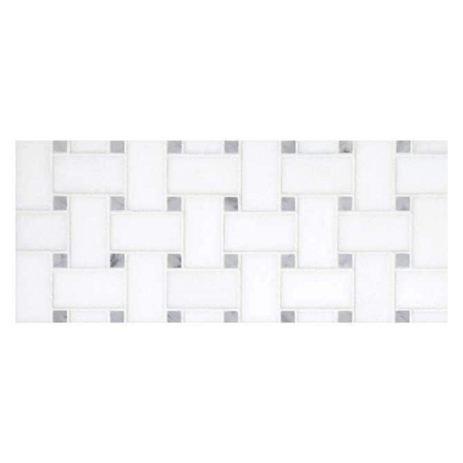 Fine Mosaic Works Thassos Select Polished And Italian Carrara Polished 12×12 Basketweave Mosaic Polished