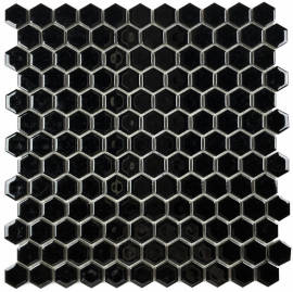 Mosaics Black 1″ Hexagon Mosaic Gloss