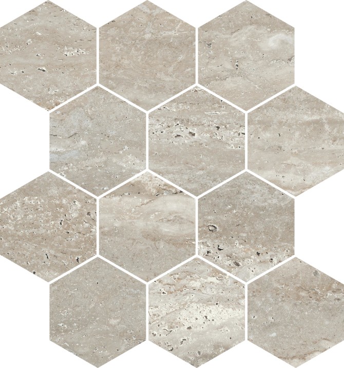 Travertine Silver 9×11 Hexagon Mosaic Matte