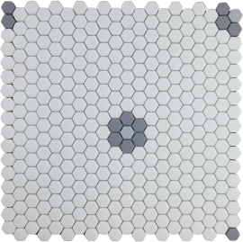 Cafe White Matte, Paris Gray Matte, And Slate Gray Matte 11×11 Fleurette Mosaic Matte