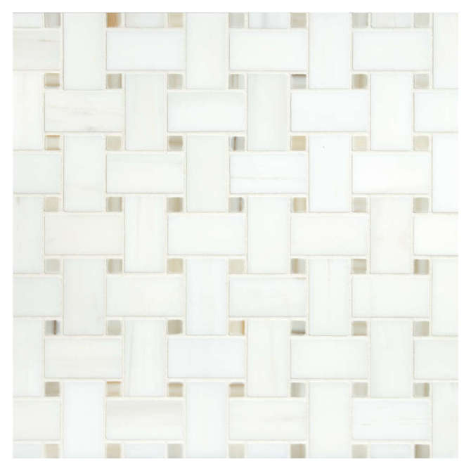 Basic Mosaic Collection Bianco Dolomiti Select Honed And Oro Striato Polished 12×12 Traditional Basketweave Mosaic