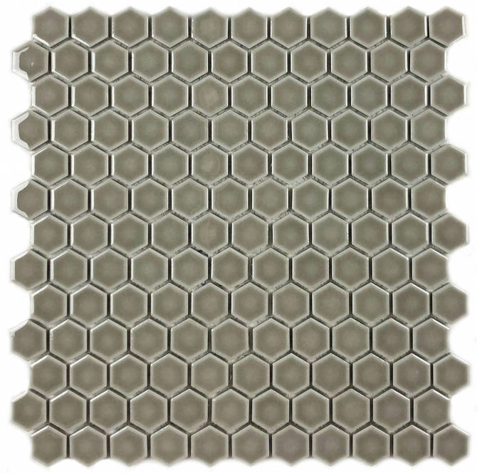 Hexes And O’S Gray 1″ Hexagon Mosaic Gloss