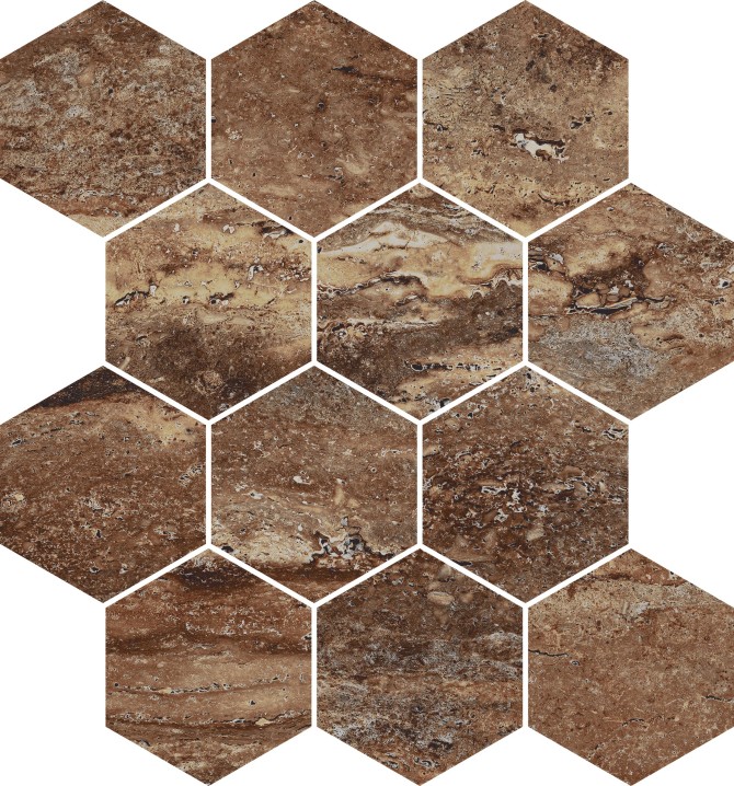 Travertine Bold 9×11 Hexagon Mosaic Matte