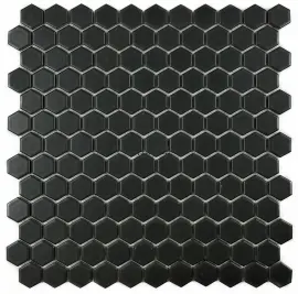Mosaics Black 1″ Hexagon Mosaic Matte