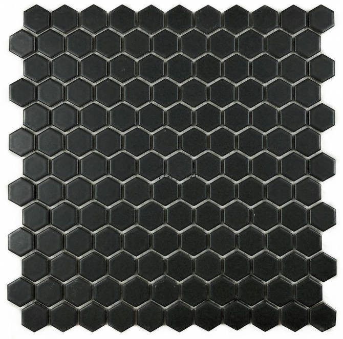 Hexes And O’S Black 1″ Hexagon Mosaic Matte