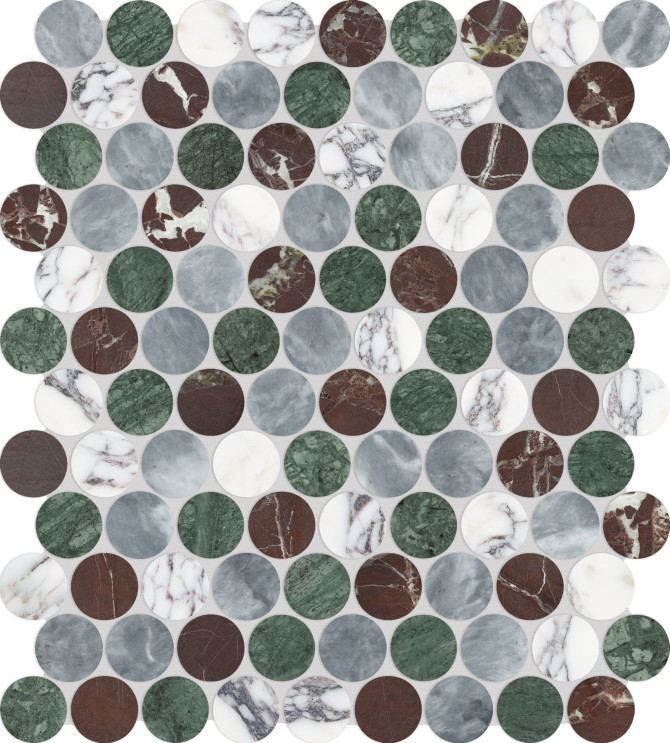 Waterjet Stone Mosaics Tropic 1-1/4″ Penny Round Mosaic Mixed