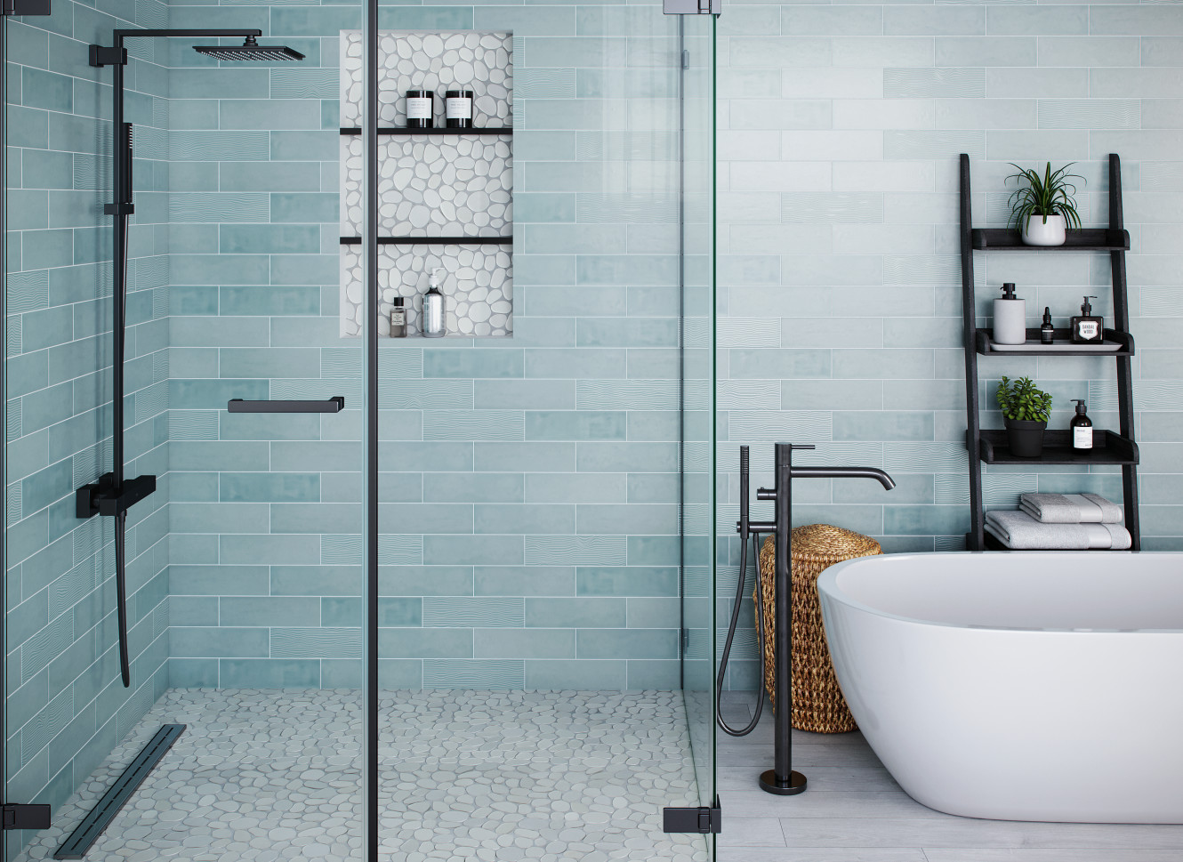 Nomad Sea Foam Gloss 3.5x12 and Ebb and Flow 3.5x12