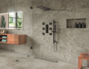 Stone Fiction Travertine Silver 24x24 and 2x2 Mosaic