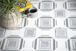 Pietra Visivo Thassos Select, Bianco Dolomiti Select and Wood Vein Blue Regal Square, and Thassos Select, Italian Carrara Light and Italian Carrara Dark Regal Square
