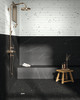 Beyond Calacatta Black 12x24 and 2x2 Mosaic, and Glam White Picket Mosaic